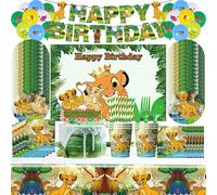 Décorations d'anniversaire le roi Lion Simba, fournitures de fête pour anniversaire, vaisselle, ballons, tasses, assiettes, Kit d'arrière-plan pour décoration d'enfant 50 autocollants