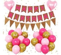 Décorations d'anniversaire léopard rose, ballons dorés avec imprimé guépard, ballons rose vif et cœur, bannière « Happy Birthday » pour safari, fête prénatale, fête sur le thème de la jungle