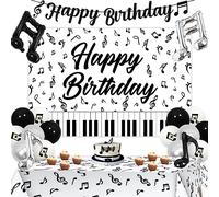 Décorations d'anniversaire musicale - Bannière Happy Birthday, fond, nappe note, ballons alu, ballons blancs et argentés