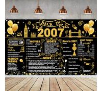 Décorations d'anniversaire noir et doré, grande bannière « Back in UK » « Happy Birthday », décoration d'intérieur pour filles et garçons (18e anniversaire de mariage, noir et doré)