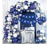 Décorations d'anniversaire pour 17e anniversaire Kit d'arche de ballons bleus argentés avec chiffres Ballons en aluminium Bannière Happy Birthday Décoration de fête pour garçon et fille de 17 ans