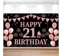 Décorations d'anniversaire pour 21 ans - Bannière « Happy 21st Birthday » - Grande taille - Drapeau triangulaire - Ballons - Décoration de fond pour femme et homme - Fournitures de fête d'anniversaire