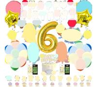 Décorations d'anniversaire pour enfants de 6 ans, Kit de fête d'anniversaire de 47 pièces, Décorations pour gâteau, Tatouages éphémères, Banderole, Ballons en aluminium à motifs d'anime