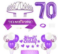 Décorations d'anniversaire pour femme, couronne de princesse, diadème, écharpe « It's My 70th Birthday », décoration de gâteau d'anniversaire 70 ans, bougies et ballons pour fête d'anniversaire,