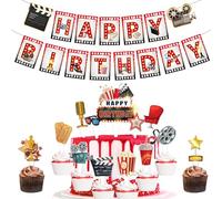 Décorations d'anniversaire pour filles et garçons, sur le thème de la soirée cinéma, intérieur et extérieur, fournitures de fête d'anniversaire pour gâteaux, bannière