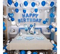 Décorations d'anniversaire pour homme et femme - Bannière de lettres avec bouteille de champagne en forme de cœur - Ballons pour verre à vin - pétales de rose pour chambre - Décoration de fête