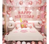 Décorations d'anniversaire pour hommes et femmes - Bannière de ballons avec lettres en forme de cœur - Bouteille de champagne - Ballons pour verre à vin - Pétales de rose pour chambre - Décoration de