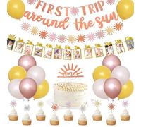 Décorations d'anniversaire pour premier voyage autour du soleil - Bannière bohème pour 1er anniversaire - Bannière photo de bébé « You Are My Sunshine » - Fournitures de fête pour 1er anniversaire