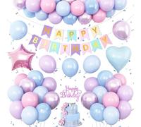 Décorations d'anniversaire rose, violet, bleu, décoration de ballons pastel, bannière « Happy Birthday », décoration de gâteau, étoile et cœur, ballon en aluminium pour fille, fête prénatale, fête de