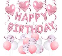 Décorations d'anniversaire roses pour femmes et filles, bannière de ballons « Happy Birthday », décorations de fête roses pour 1er, 13e, 16e, 21e, 30e, 40e, 50e, 60e, 70e anniversaire