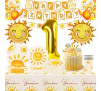 Décorations d'anniversaire soleil, assiettes, serviettes, tasses, bannière, style Boho, fête du soleil, premier voyage autour du soleil, fournitures de réception-cadeau pour bébé pour enfants 32in 1pc