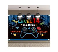 Décorations d'anniversaire sur le thème des jeux vidéo pour garçons de 8 à 14 ans : accessoires de fête, bannière de fond photo (1,10 m x