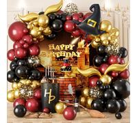 Décorations d'anniversaire sur le thème magique de 118 pièces, kit d'arche de ballons magiques pour l'école | Décorations de fête du monde magicien | Guirlande de ballons confettis dorés en forme de S