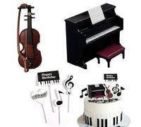 Décorations d'anniversaire thème musique - Piano, violon, gâteau et chapeau, accessoires pour fête d'anniversaire thème musique et instruments de musique, décorations parfaites pour un événement