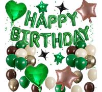 Décorations d'anniversaire vertes et marron - Vert forêt foncé - Camouflage safari - Marron café doré sable - Ballons en forme de cœur - Ballons en forme de cœur - 45,7 x 25,4 cm - Pour garçons et