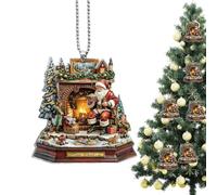 Décorations d'arbre de Noël en acrylique, décorations de Noël pour arbre de Noël - Décoration de sac à main de clé de voiture de sac de Père Noël - Pendentif drôle de paysage de Noël, porte-clés du Pè
