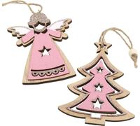 Décorations d'arbre de Noël en bois rose scintillant Nature ange sapin 11cm 8pcs set décoration de Noël