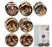 Décorations d'arbre de Noël,Pendentif crèche en bois pour décorations de Noël | 12 pièces avec cordon pour l'hiver seuil porte jardin balcon