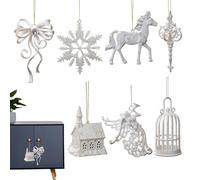 Décorations D'arbres De Noël - 7er Ensemble D'or Blanc - Flatinaux De Neige, Maison, Boucle Et Ornements D'ange Pour Suspendre | Randonnée En Polystyrène De Haute Qualité Pour La Décoration Des Arbres
