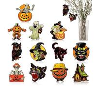 Décorations D'arbres d'halloween - 12pcs Créative en Bois, Ornements Miniatures Artisanat De Porte Murale | Pumpkin Witch Black Cat Pendants en Bois, Décor d'halloween pour Arbre