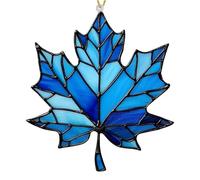 Décorations d'automne en forme de feuilles d'érable en acrylique teinté pour fenêtre, attrape-soleil, feuilles d'érable en acrylique pour jardins, terrasses, terrasses ou porches (bleu)