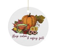 Décorations d'automne pour sapin de Noël, souvenir commémoratif en céramique « Keep Calm & Enjoy Fall », cercle amusant à suspendre pour décoration d'intérieur, cadeau pour la famille et les amis, 7,5