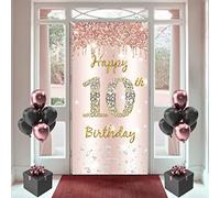 Décorations de 10e anniversaire pour fille, bannière de porte or rose, affiche en tissu, toile de fond pour photo de 10e anniversaire, bannière de bienvenue, 180 cm x 90 cm