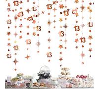 Décorations de 13e Anniversaire en Or Rose avec Chiffre 13 - Guirlande d'étoiles Scintillantes à Pois métalliques à Suspendre pour Filles de 13 Ans - Fournitures Officielles de fête pour Adolescentes