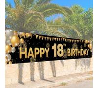 Décorations de 18e Anniversaire Pour Garçons,Easy Installation Happy Birthday Sign Banner Birthday Party Decor Birthday Party Supplies, Suitable for 18th Birthday Gold and Black Party Decorations