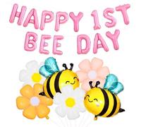 Décorations de 1er anniversaire pour bébé fille, kit d'arche de ballons en aluminium rose Happy 1st Bee Day, fournitures de fête pastel pour premier anniversaire fille d'un an