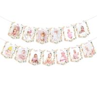 Décorations de 1er anniversaire pour fille, bannière photo sur le thème du cerf rose de la naissance à 12 mois, enregistrement de croissance pour premier anniversaire