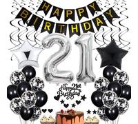 Décorations de 21e anniversaire, gâteau noir anniversaire 21 ans hommes, décoration de fête noir et blanc, 11e anniversaire femmes hommes, gâteau 21e anniversaire hommes femmes, décorations d'annivers