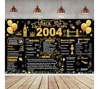 Décorations de 21e anniversaire noir et doré, affiche « Back in 2004 » « Happy 21st Birthday » - Grande bannière « Back in 2004 » - Décoration d'intérieur pour filles et garçons