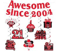 Décorations de 21e anniversaire pour garçons et filles, bannière « Awesome Since 2004 » - Bannière « Happy 21st Birthday » à suspendre au plafond « Happy 21st Birthdays Cheer to 21 Years Twenty-One