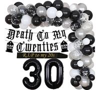 Décorations de 30e anniversaire Death to My Twenties Noir - Rip to My 20s Birthday Sash Gothique Lettre Bannière Ballons Funérailles pour ma jeunesse 30e anniversaire Décorations drôles