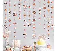 Décorations de 30e Anniversaire en Or Rose numéro 30 Cercle Point Scintillant étoile Guirlande métallique à Suspendre Banderole bannière pour Elle 30 Ans Anniversaire Trente Fournitures de fête