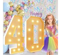 Décorations de 40e anniversaire - Grand chiffre lumineux de 1,2 m - Numéro 40 pour chapiteau - Ballons lumineux - Mosaïque - Carton mousse prédécoupé pour décoration de fête d'anniversaire de mariage