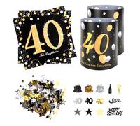 Décorations de 40e anniversaire pour hommes et femmes, 20 serviettes de table pour 40e anniversaire + 12 lanternes de décoration de table + 100 confettis, décorations de table pour 40e anniversaire