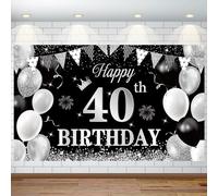 Décorations de 40e anniversaire pour hommes et femmes - Bannière « Happy 40th Birthday » - Grande taille - Toile de fond pour anniversaire de 40 ans - Accessoire photo - Décoration de fond pour cabine