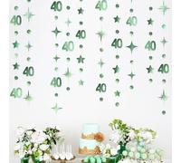 Décorations de 40e anniversaire vert sauge en forme de chiffre 40 - Guirlande d'étoiles scintillantes - Bannière métallique pour homme et femme - Fournitures de fête d'anniversaire 40 ans