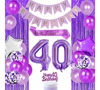 Décorations de 40e anniversaire violettes pour femmes 40 fournitures de fête fabuleuses ballon violet numéro 40 joyeux 40e anniversaire de gâteau 40 décorations d'anniversaire de ceinture fabuleuses