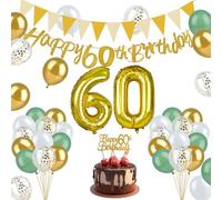 Décorations de 60e Anniversaire pour Homme et Femme, OctBird Ballons Vert, Blanc, Doré Avec Bannière Happy 60th Birthday, Decoration Ballon, Ballons Anniversaire 60 an Femme Homme