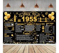 Décorations de 70e anniversaire noir et doré, affiche « Retour en 1955 » UK Décorations pour Joyeux 70e Anniversaire, Grande bannière « Retour en 1955 », Décoration des 70 ans d'anniversaire pour la