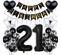Décorations de ballon 21e anniversaire, anniversaire noir 21 ans hommes, décorations de fête noir et blanc, 21 anniversaire femmes hommes, décorations d'anniversaire argentées 21 ans femmes, 21e Décor