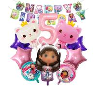 Décorations de ballons sur le thème des dessins animés, Décorations d'anniversaire pour une fillette de 5 ans, Ballons en aluminium roses et ballons en forme de chat, Banderoles