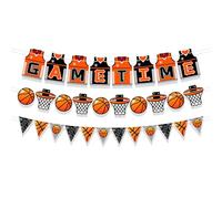 Décorations de basket-ball en lot de 3 : guirlande « Game Time » pré-assemblée avec panier et ballon, idéale pour un anniversaire, une fête sportive ou une compétition.