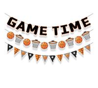 Décorations de basket-ball en lot de 3 : guirlande « Game Time » pré-assemblée avec panier et ballon, idéale pour un anniversaire, une fête sportive ou une compétition.