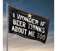 Décorations de bière pour homme avec inscription « I Wonder If Beer Thinks About Me Too. » Drapeaux pour chambre d'adolescents, garçons, hommes, décoration de grotte (60 x 90 cm)