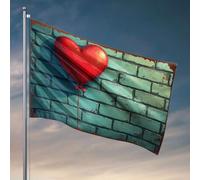 Décorations de bière pour homme - Ballon rouge en forme de cœur contre un mur de briques - Drapeau amusant - Décoration universitaire (60 x 90 cm)