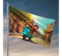 Décorations de bière pour homme, grotte trois garçons chevauchant un scooter dans une rue ensoleillée. Drapeau amusant pour décoration universitaire (152 x 244 cm)